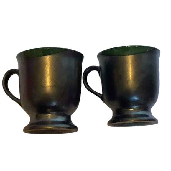 Vtg Japanese Folk Art Hand-Painted Ceramic Mugs Cups Set Of 2 Floral Design 3.5” - Picture 4 of 8